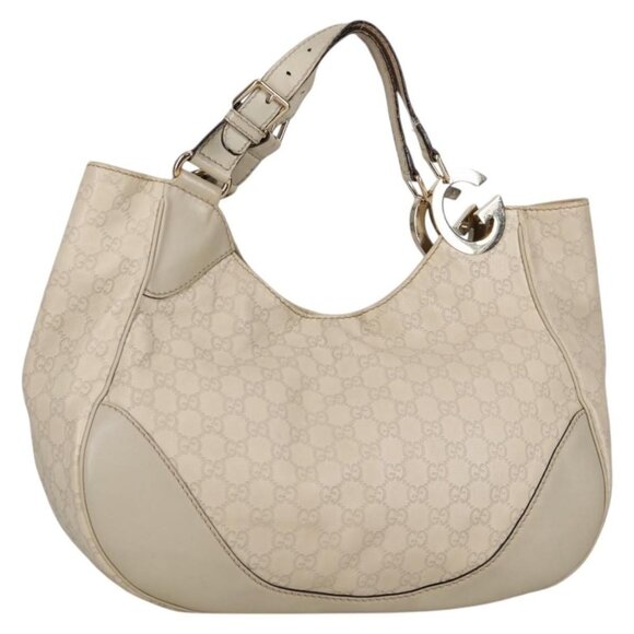 Gucci Handbags - GUCCI GG Canvas Guccissima Shoulder Bag Leather Gold White 203504 Auth 137866